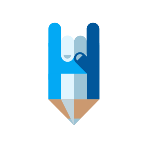 7eight9 designs hand pencil Favicon with colors of 4 shades of blue and a light brown for the pencil wood