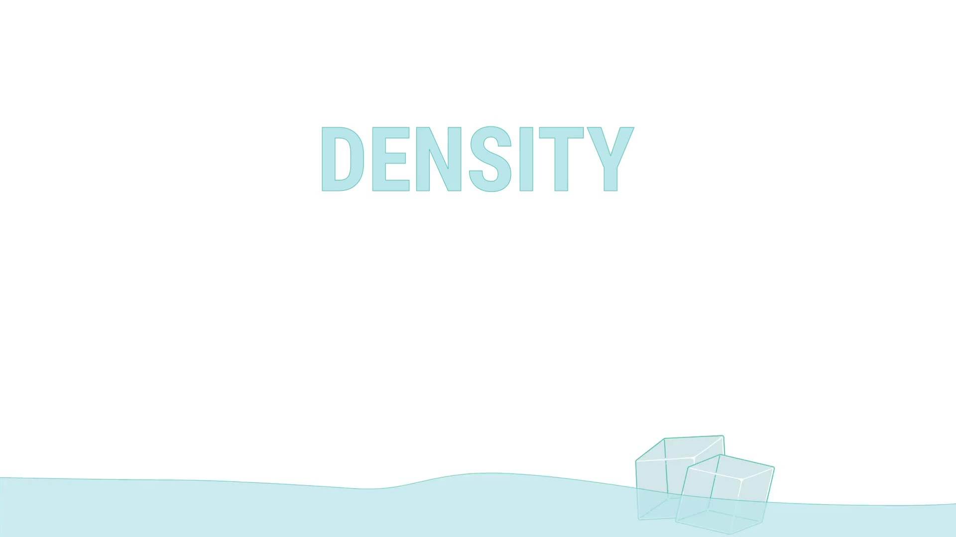 2d animation of ice cubes floating on top to water and the word "Density" on top