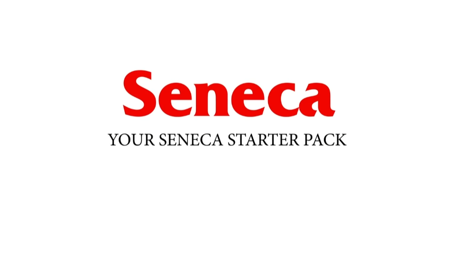 The text "Seneca" in red and underneath says "your seneca starter pack"